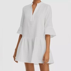 MONROW WHITE GAUZE COTTON DROP WAIST RUFFLED MINI DRESS SZ L